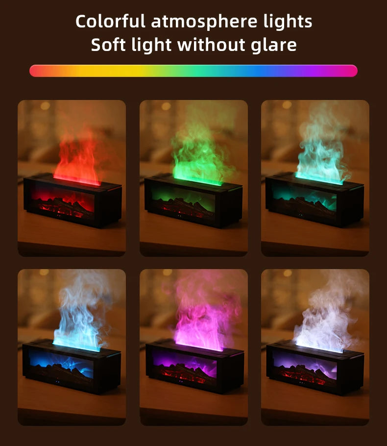 3D Flame Essential Oil Diffuser & Humidifier with Colorful LED Lights